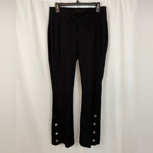 Harve Benard Elastic Waist Pull On Stretch Pants With Gold Button Accent